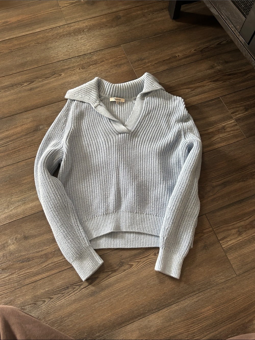 Madewell Cozy Ribbed V-Neck Sweater in Light Blue
